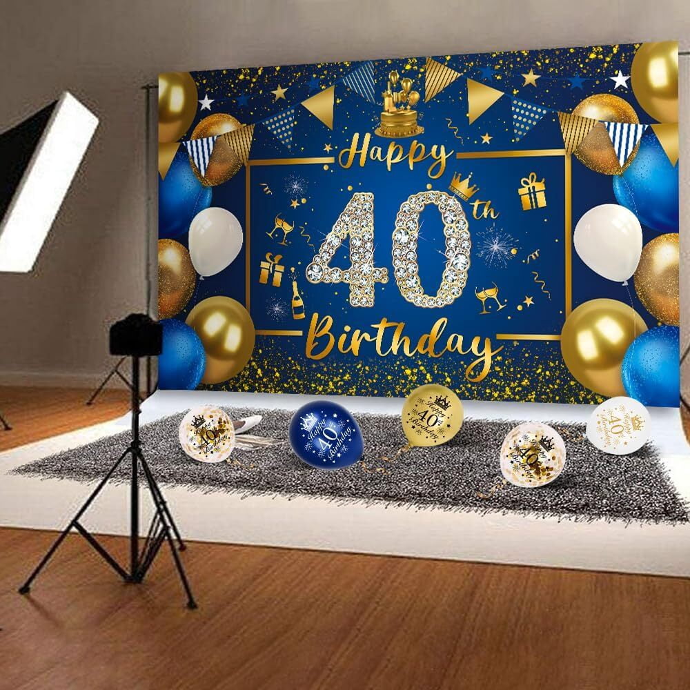 Geburtstagsbanner 75. Geburtstag – Marineblau & Gold, 10 Meter, 40 Flaggen