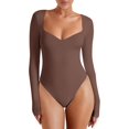 thumbnail image 2 of Womens Trendy Sexy Sweetheart Neck Double Lined Layering Long Sleeve Body Suit Going Out Bodysuits Tops, 2 of 12