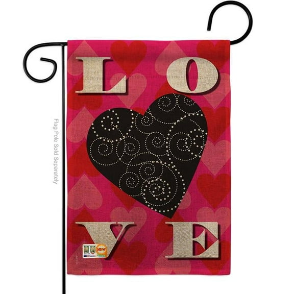 Breeze Decor BD-VA-G-101050-IP-DB-D-US12-AM 13 x 18.5 in. Love Heart Burlap Spring Valentines Impressions Decorative Vertical Double Sided Garden Flag