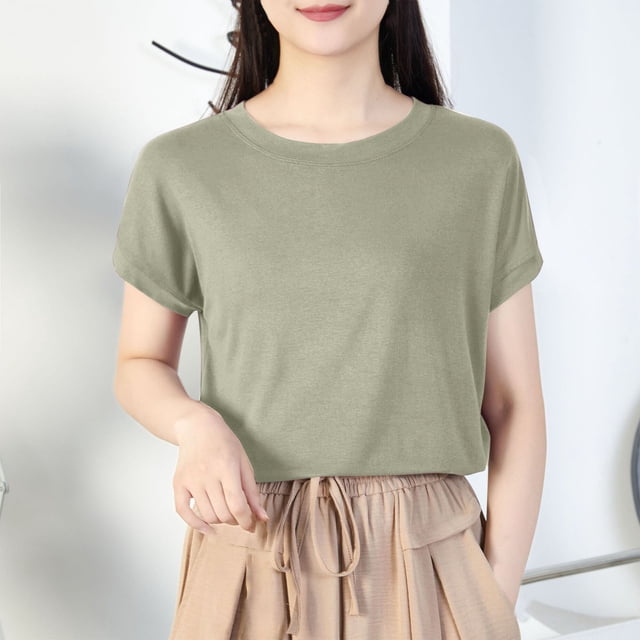 LOVZFMLL T-Shirts d'Été pour Femmes Décontractés Oversize Couleur Unie Col Rond à Capuche Manches Courtes Débardeur