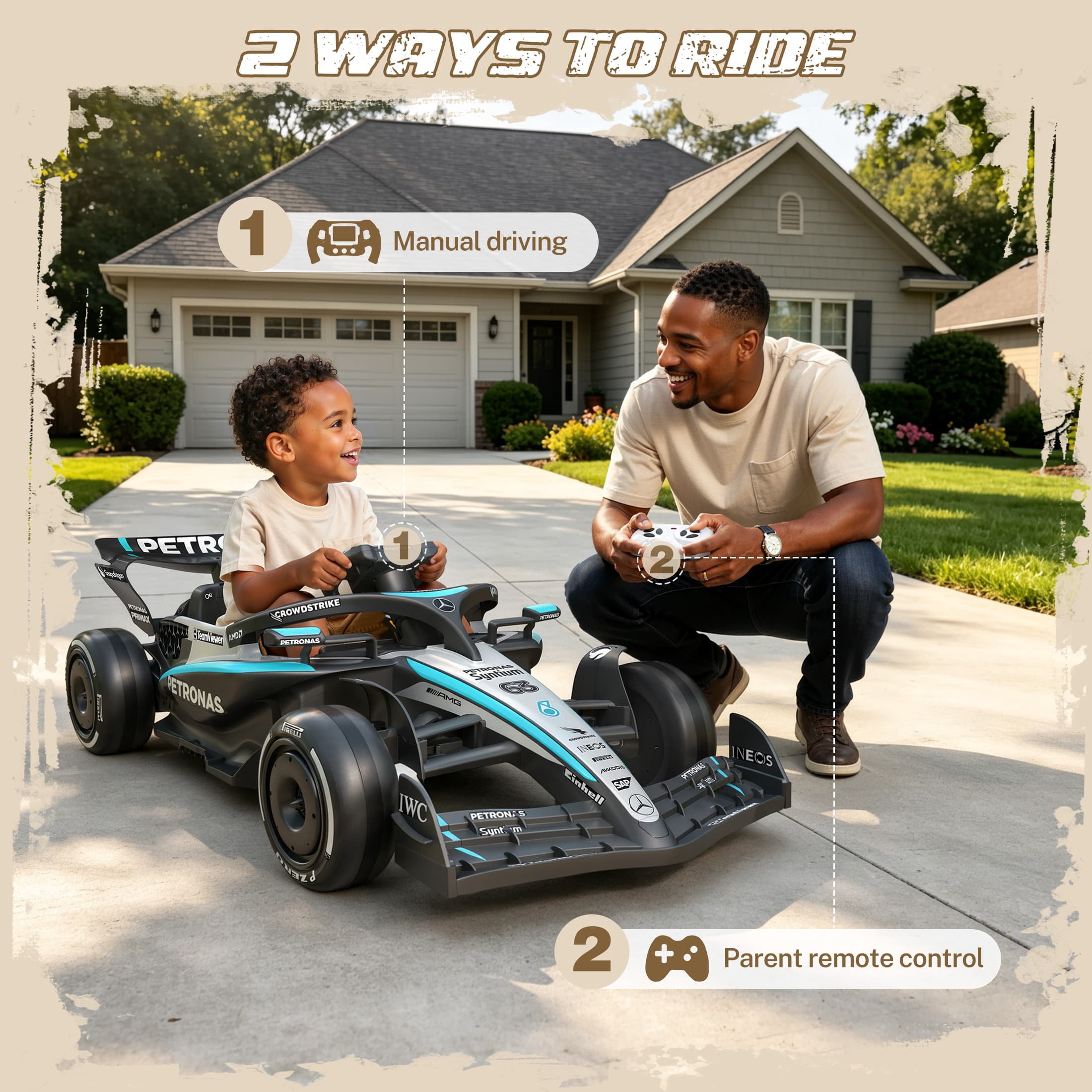 Mercedes-Benz F1 W16 Electric Go Kart, iYofe 12V Go Kart for Kids with Remote Control, Soft Start & Soft Stop, Built-in Music, Bluetooth, Ride on Toys for Kids 3-5