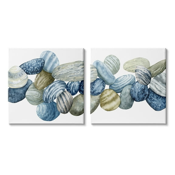 Rows of Stones Organic Blue Brown Patterns Abstract Gallery-Wrapped Canvas Print Wall Art, Set of 2, 17x17