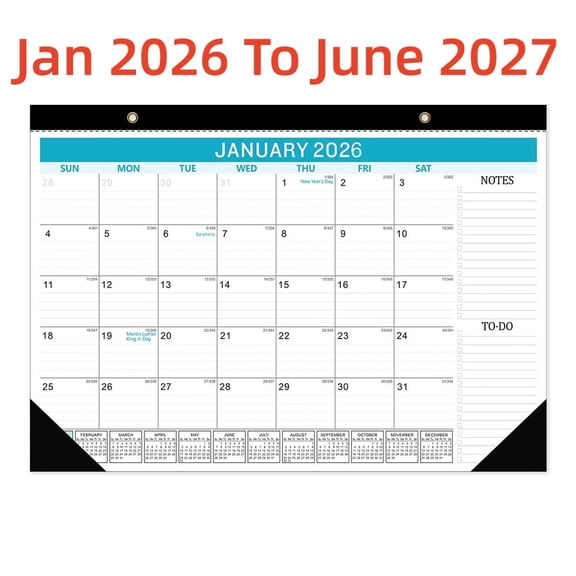 Desk Calendar from Jan 2026 to June 2027, Monthly Wall Calendar for Home or Office, 17" x 12"