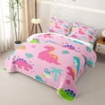 thumbnail image 3 of Homewish Kawaii Dinosaur Bed Spread Queen,Cute Cartoon Animal Queen Coverlet Set,Pink,3pcs, 3 of 7