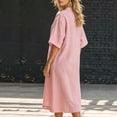 thumbnail image 4 of Bxsruta Women's Casual Faux Wrap Midi Dress with Short Sleeves and Side Pockets, Relaxed Fit V-Neck, Lightweight Breathable Comfortable Fabric for Everyday Wear, 4 of 8