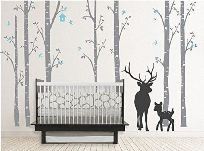Popeven Birch Decal With Buck Seven Trees Decals