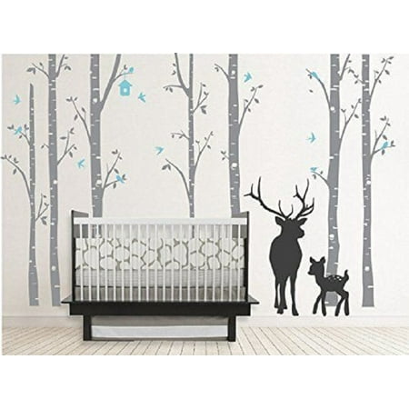 Popeven Giant Tree Vinyl Wall Decals Animal Deer Elk Birds The