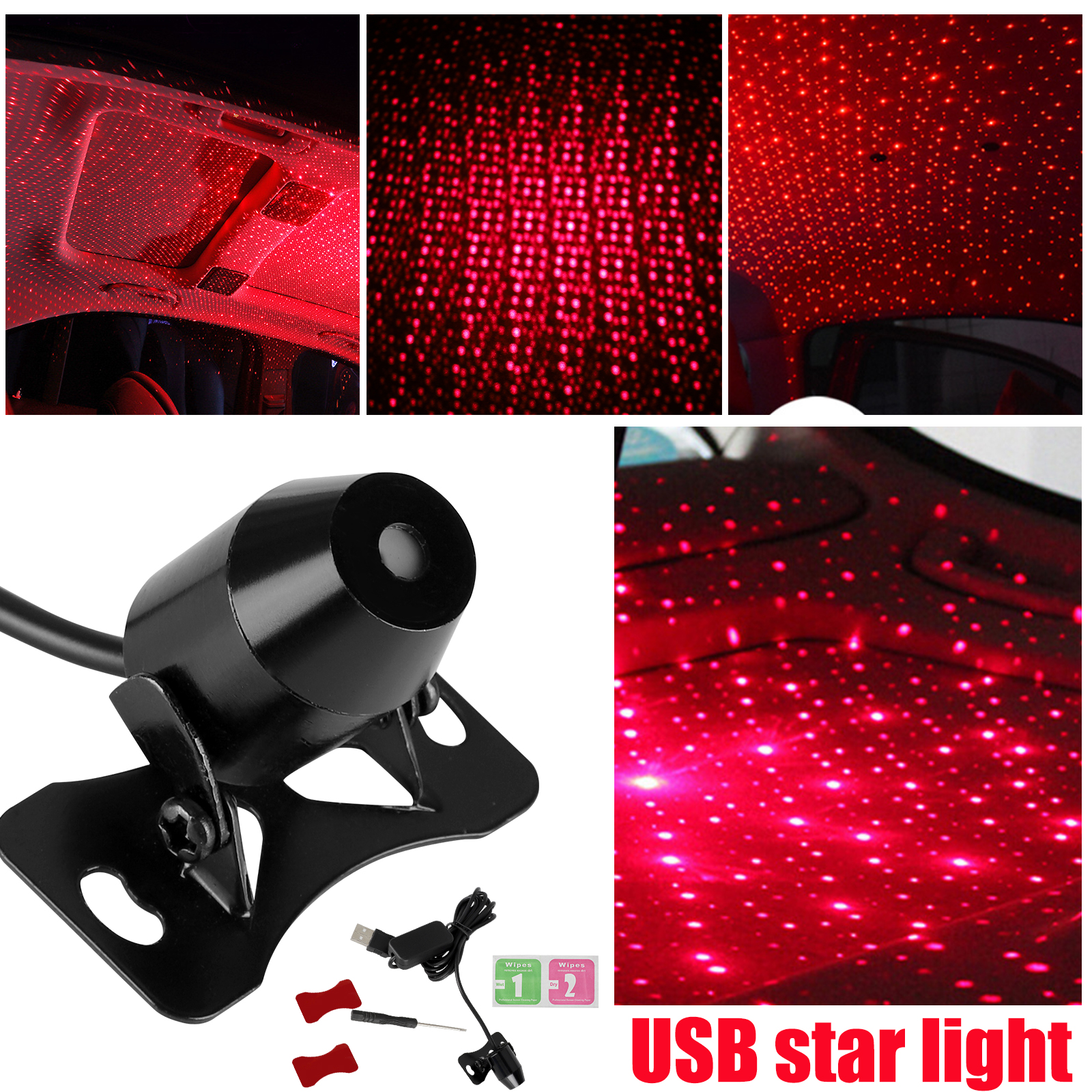 TSV Romantic Auto Roof Star Projector Lights, USB Car Home Interior
