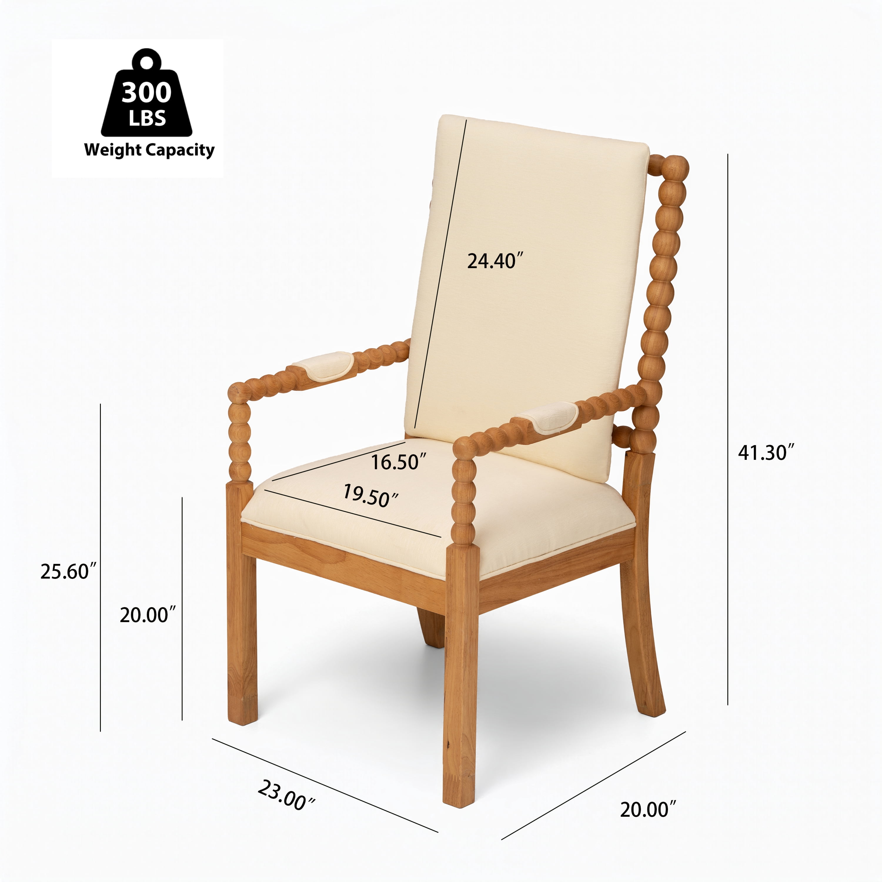 Garitin Dining Chair Set of 2 and Rubber Wood Side Chairs, Fabric Upholstered Seating with Spindle Back for Kitchen and Dining Room, Natural and Beige