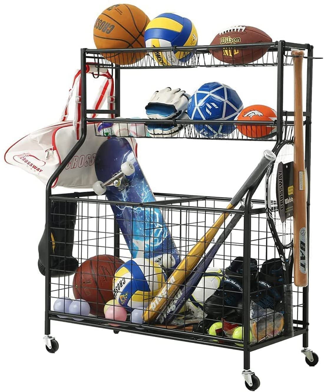 Basketball Locker Stores Up to 38 Balls Portable Basketball Ball Cage & Equipment Cart Trolley 