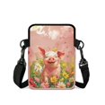 thumbnail image 2 of FUIALDOLG Polyester Crossbody Bags Leakproof Zipper Double Deck Cell Phone Bags for Hiking and Travel, Smiling Pig Floral Print Crossbody Bags, 2 of 7