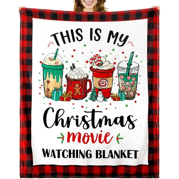 50'' x 60'' Christmas Throw Blanket This is My Christmas Movie Watching Blanket Plush Warm Black Red Plaid Movie Lover Gifts Home Decor for Sofa Couch Bed