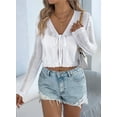 thumbnail image 5 of Women'S Tie Front Long Sleeve Scalloped Crop Cardigan Knit Top White S, 5 of 9