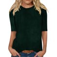 thumbnail image 3 of QATAINLAV Womens Casual Half Sleeve Velvet Shirts Spring Fall Round Neck Blouse Tees Solid Color Evening Wear Going Out Tops, Army Green, XXXL, 3 of 7
