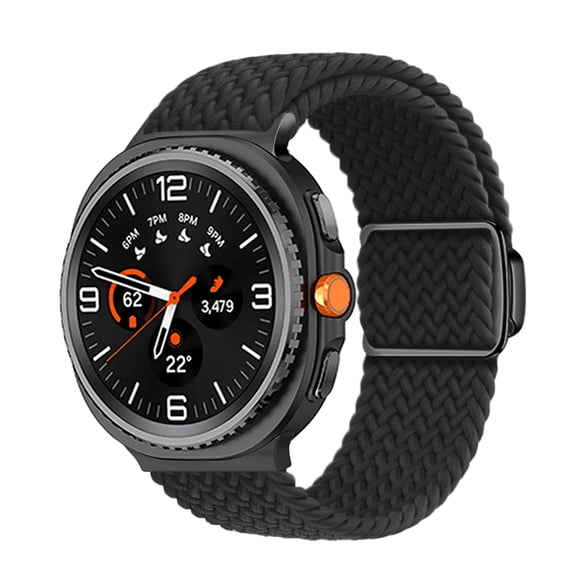 Lunvic Braided Solo Loop Watch Band for Galaxy Watch 9, Breathable Elastic Nylon Sport Strap with Adjustable Magnetic Buckle, 22mm Width, Black