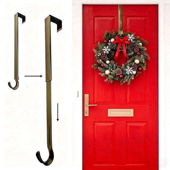 SUSWIM Adjustable Wreath Hanger, 20 Lbs Capacity, Black, 14.9 to 25 Inches（Antique Brass）