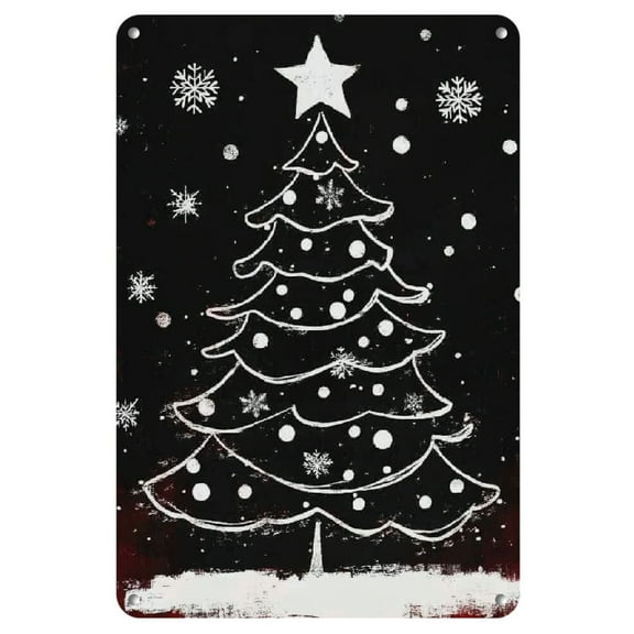 Vintage Black and White Christmas Tree Metal Tin Sign, Minimalist Winter Wall Art Decor, Iron Plaque for Garden, Restaurant, Living Room, Bedroom, Christmas Wall Decor