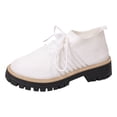 thumbnail image 6 of Knit Oxford Shoes for Women Lace up Breathable Mesh Solid Color Classic Lug Sole Low Heel Elastic Slip on Dress Shoes White Size 8.5, 6 of 7