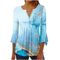 thumbnail image 1 of Pompotops Chemises Tuniques Imprimées Florales à Manches 3/4 Décontractées Col en V pour Femmes Chemises Basiques d'Été Blouse Plissée en Liquidation, 1 of 5
