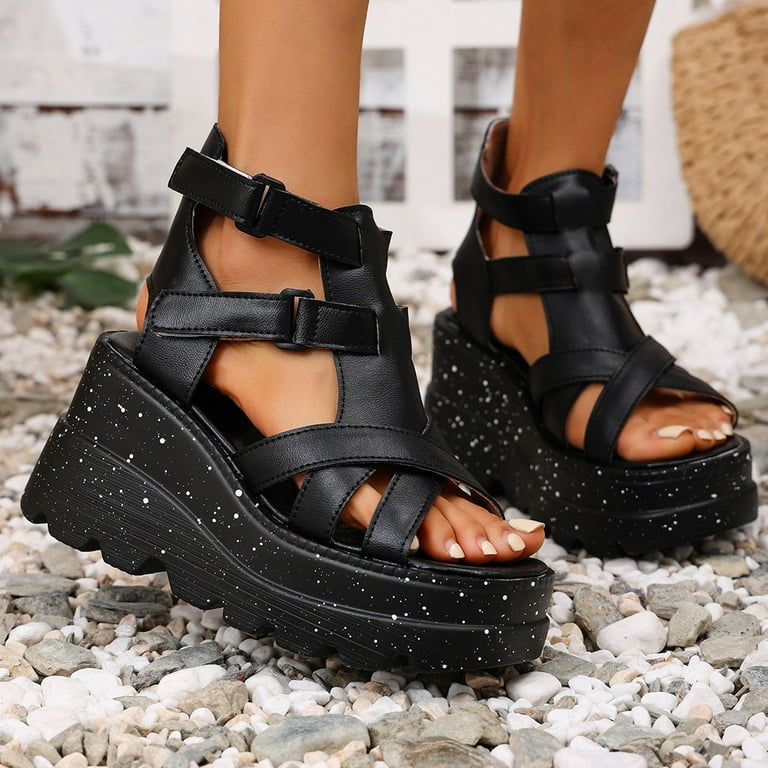 Platform Sandals for Women 2025 Punk Fashion Leather Roman