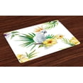 thumbnail image 1 of Ambesonne Animal Place Mats Set of 4, Hibiscus with Wild Birds, Standard Size, White Yellow Green, 1 of 4
