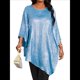thumbnail image 3 of Blusa Holgada con Cuello Redondo y Mangas de Puntos, Dobladillo Irregular, Talla Grande 2025 para Mujer Azul XXXL, 3 of 8