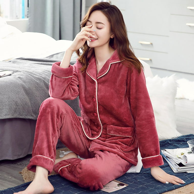 Pyjamas for Women Sets - Coral Velvet Pajamas Plus Velvet Thick