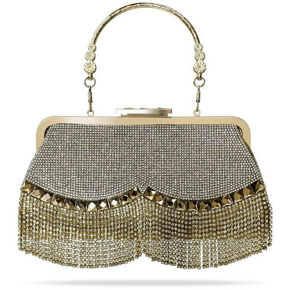 Geiomoo Crystal Tassel Clutch Purse, Women Rhinestone Evening Bag Handbag for Party Prom Wedding