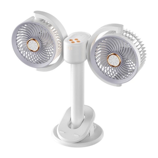 Ventilador de doble cabeza de clip en ventilador doble Ventilador de escritorio recargable portátil Portable con luz nocturna para el dormitorio