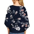 thumbnail image 3 of Uhndy Women Floral Tie Front Blouses Tops V Neck Batwing Short Sleeve Summer Boho Tunic Shirts Plus Size Work T Shirt-LQ, 3 of 3
