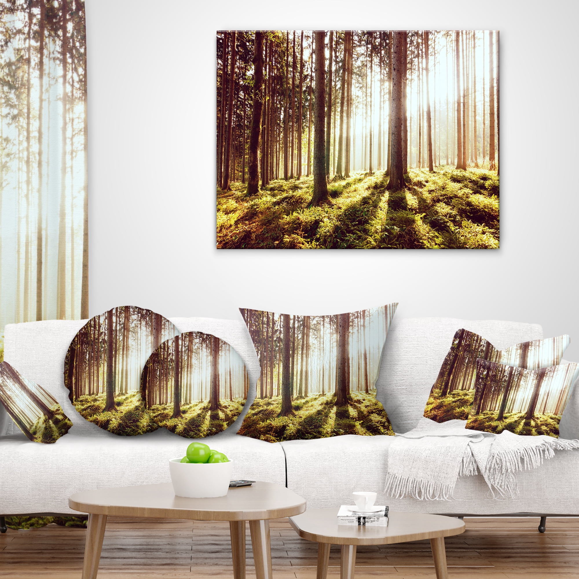 Designart Early Morning Shadows of Forest - Forest Throw Pillow - 18x18
