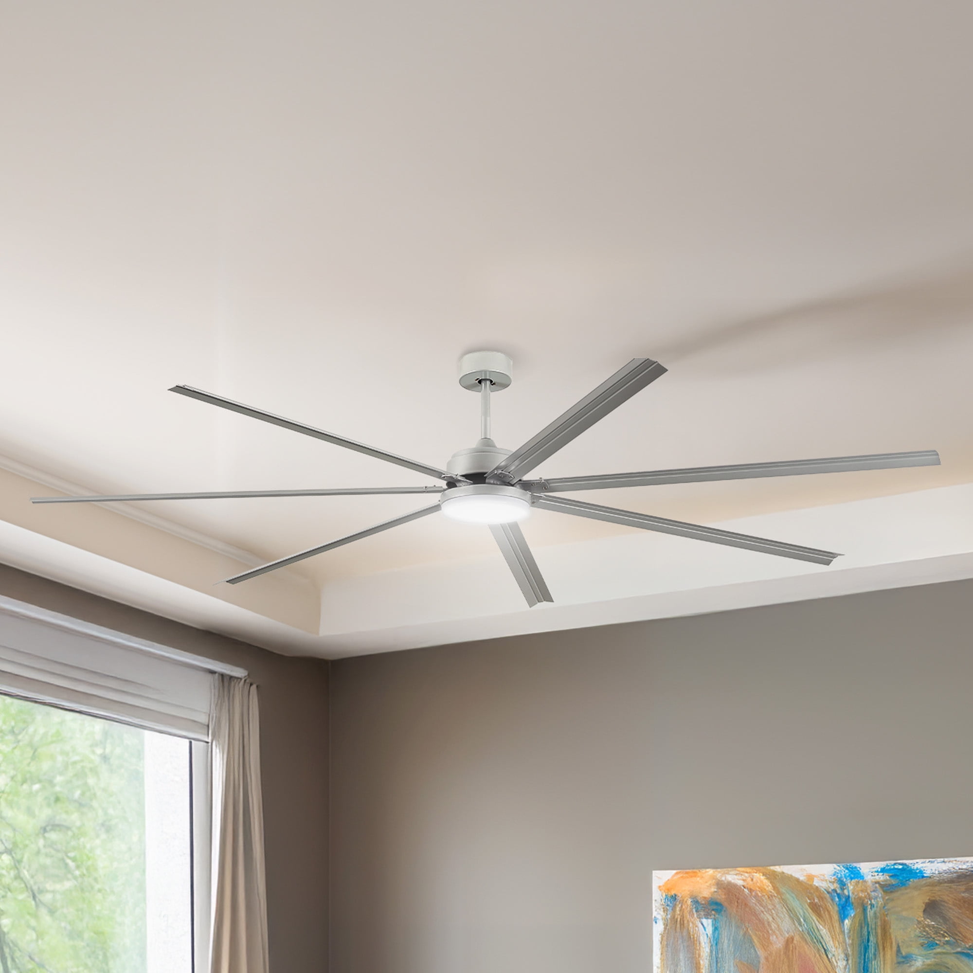 Dextrus 96 Inch Ceiling Fan with Lights and Remote Control, Large Ceiling Fan with 6-Speed,7 Aluminum Blades - Nickel