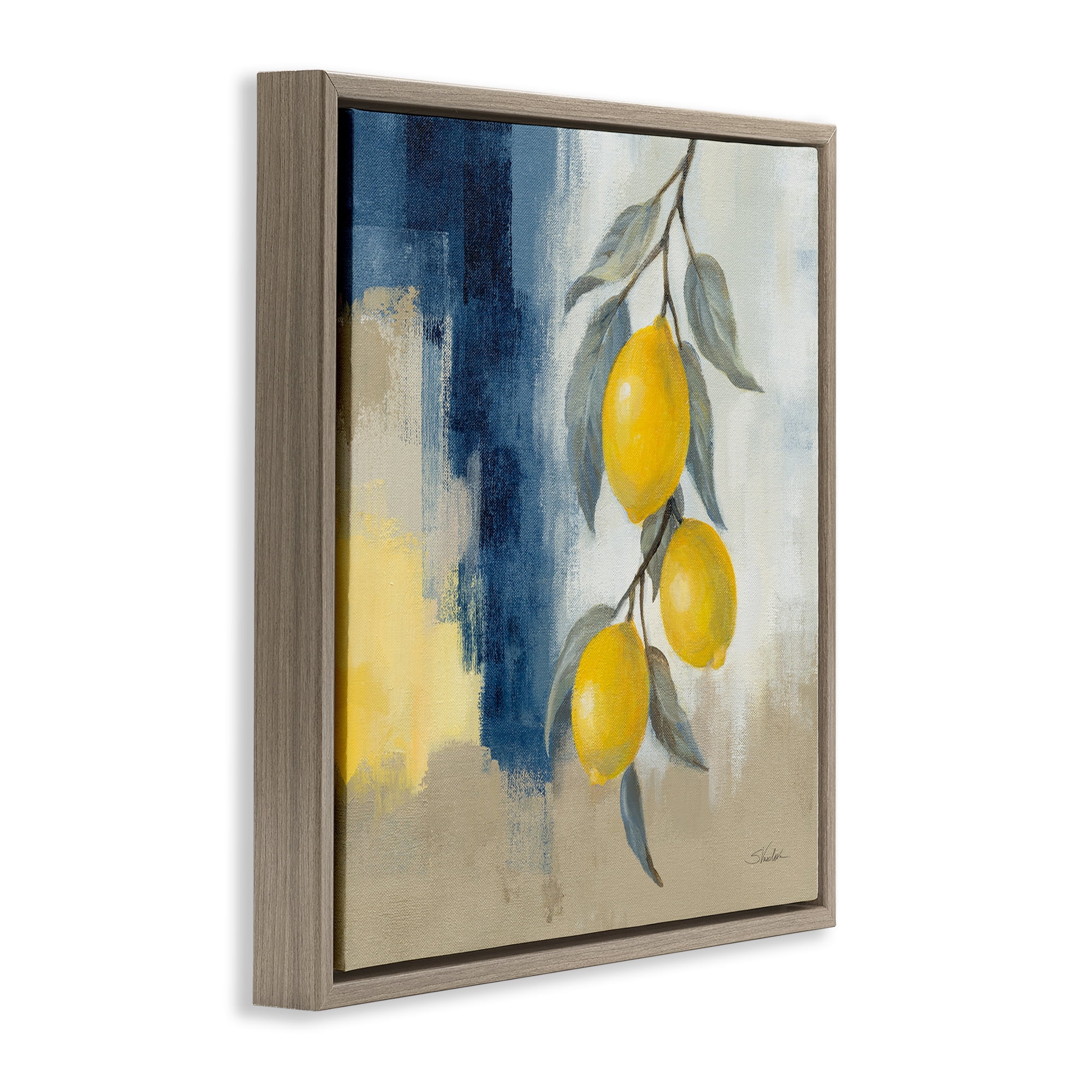 Stupell Industries Kitchen Lemons Hanging Food & Beverage Painting Brown Floater Framed Canvas Art Print Wall Art, 25 x 25