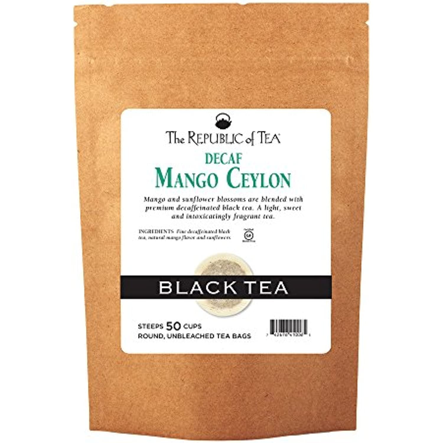 The Republic Of Tea Decaf Mango Ceylon Black Tea, 50 Tea Bag Refill