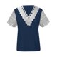 thumbnail image 4 of ICHUANYI Clearance Women Fashion Summer Sexy Fold Printed Regular Women Short Sleeves V Neck Button Top(Dark Blue, S) ICHUANYI WER2023081015188, 4 of 5