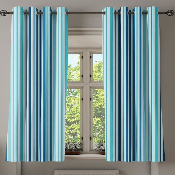 Ambesonne Nautical Grommet Curtain, Striped Pastel Toned, 50" x 54", Sky and Dark Blue
