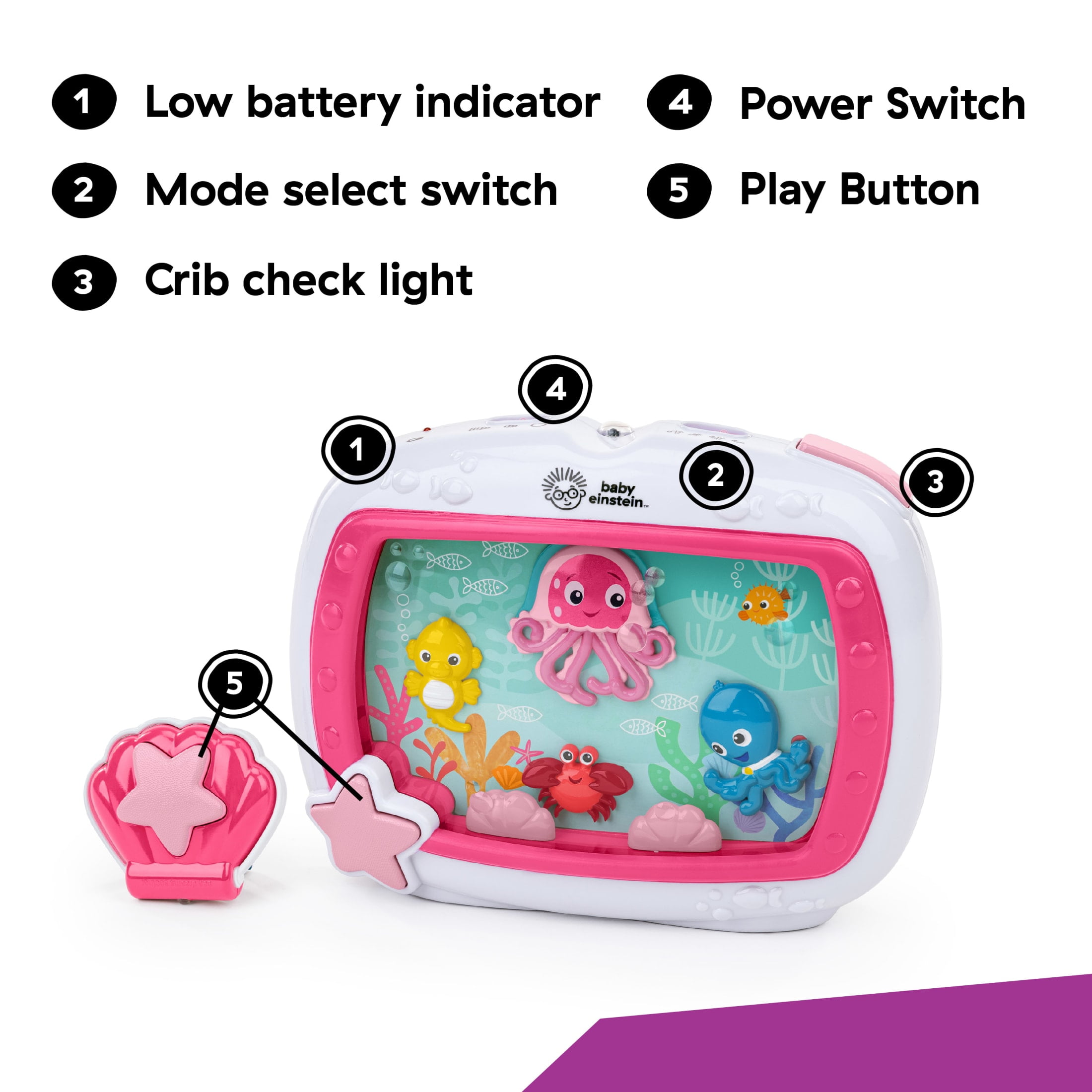 Baby Einstein Sea Dreams Soother Baby Sleep Sound Machine with Remote, Pink, Infants Ages 0 months +
