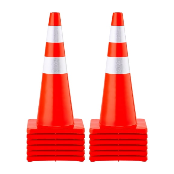 VEVOR Safety Cones, 28 in/73 cm Height, 12 PCS PVC Orange Traffic Cone with 2 Reflective Collars and Weighted Base, Used for Traffic Control, Driveway Road Parking and School Improvement