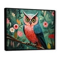 thumbnail image 2 of Designart "Blue and Pink Owls in Floral Forest I" Animals Framed Wall Art - Modern Farmhouse Blue Owl Entryway Framed Wall Art Print, 2 of 6