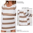 thumbnail image 4 of Mujeres camisón de manga larga rayas impresión crewneck transpirable alto bajo hem pijama vestido para señora Niñas, 4 of 5