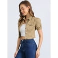 thumbnail image 2 of DARING DIVA Women's Cropped Jackets Puff Button Down Washed Denim Jean Jacket S Khaki, 2 of 6