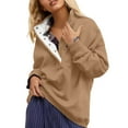 thumbnail image 5 of ManxiVoo Oversized Button Down Neck Pullover Sweatshirt for Women Long Sleeve Casual Comfortable Daily Wear Tops XL Size Khaki, 5 of 9