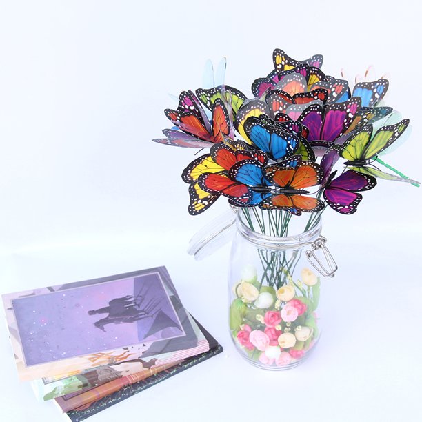 25/50pcs Double Wing Butterfly Garden Yard Planter Colorful Whimsical Butterfly Stakes Decoracion Outdoor Decor Gardening Decor
