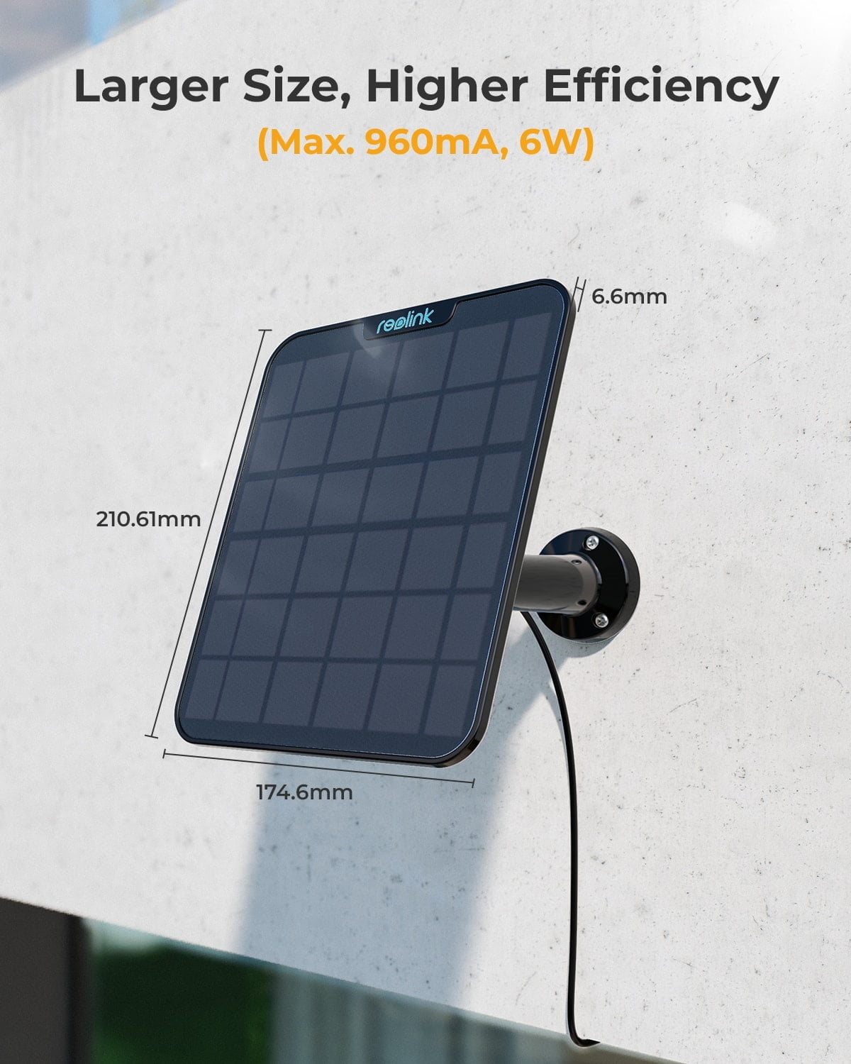 REOLINK 6W Solar Panel Non-Stop Solar Power for Wireless Battery Camera Outdoor (Black)