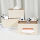thumbnail image 3 of Nvzi Caja de pañuelos rectangular con tapa, caja de pañuelos de cuero cortado, organizador moderno de toallas de papel facial, dispensador de pañuelos de caja de 9,84 x 5,35 x 3,7 pulgadas (blanco), 3 of 3