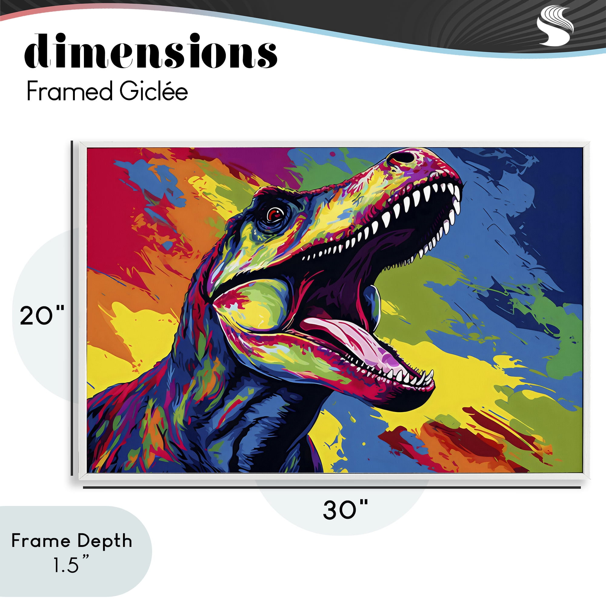 Stupell Industries Brightly Colored Dinosaur White Framed Giclee Art, design by Creative Studio