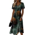 thumbnail image 2 of Halloween Dresses for Women Spider Short Sleeve Pumpkin Cute Wedding Guest Dresses Skeleton V Neck Casual Wrap Dress M, 2 of 5