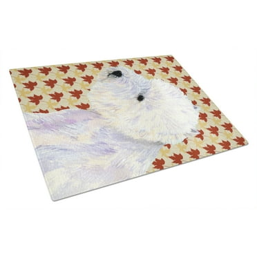 Carolines Treasures LH9090LCB Westie Fall Leaves Portrait Glass Cutting Board Large 12H x 16W multicolor