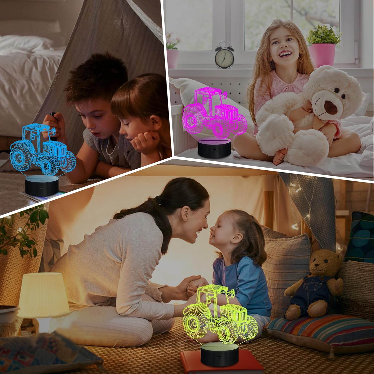 YSITIANNA 3D Car Lamp Night Light 3D Illusion lamp for Kids,Car,Truck,Tractor,Excavator,16 Colors Changing with Remote,Dimmable(4 Patterns) Kids Bedroom Decor Car Gifts for Boys Girls STNL#2405