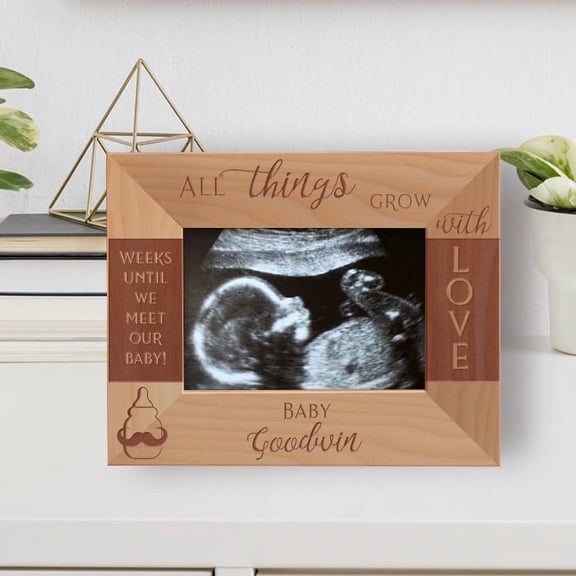 All Things Grow With Love Personalized Wooden Frame-5" x 3 1/2" Brown Horizontal
